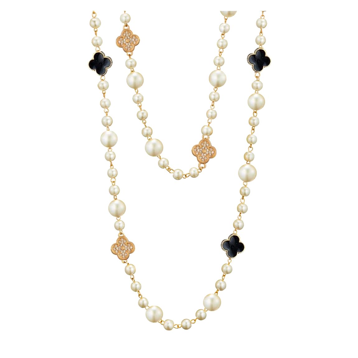 18K Gold Black Clover Embelisshed Pearl Endless Necklace main product photo