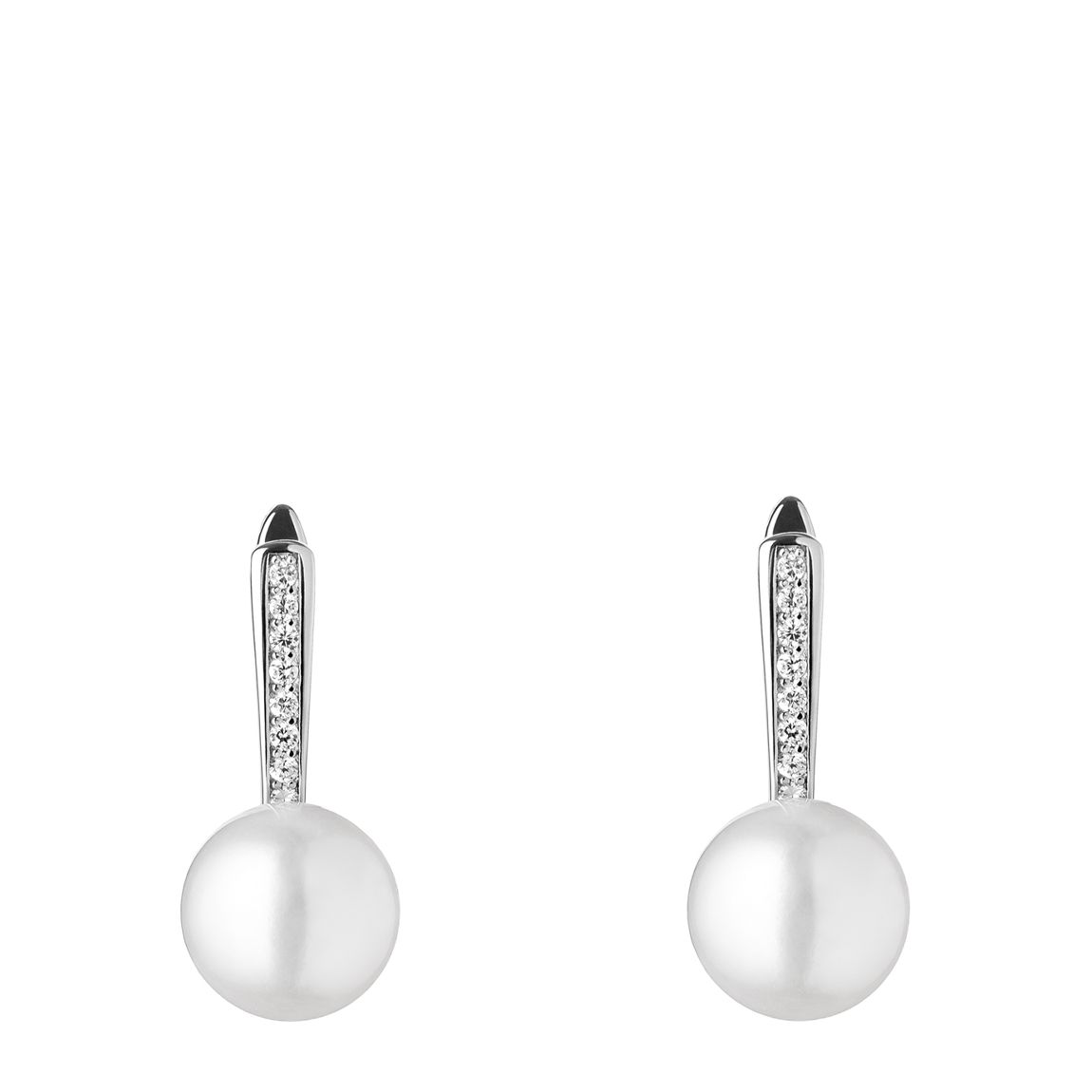 White and Silver Cubic Zirconia Pearl Earrings 9-9.5mm main product photo