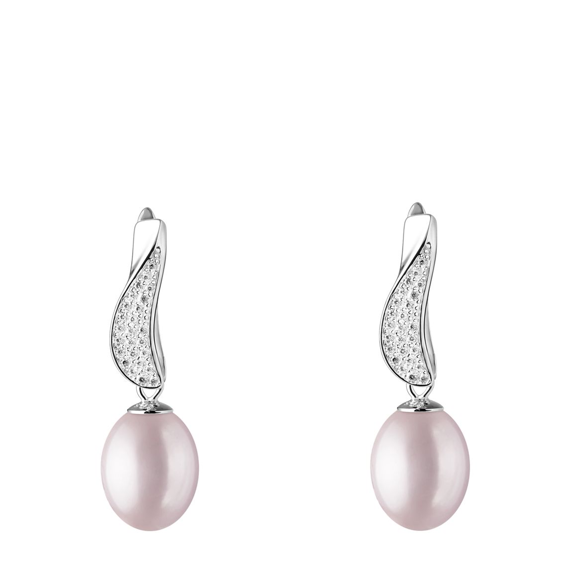 Lavender and Silver Cubic Zirconia Pearl Earrings 8.5-9mm main product photo