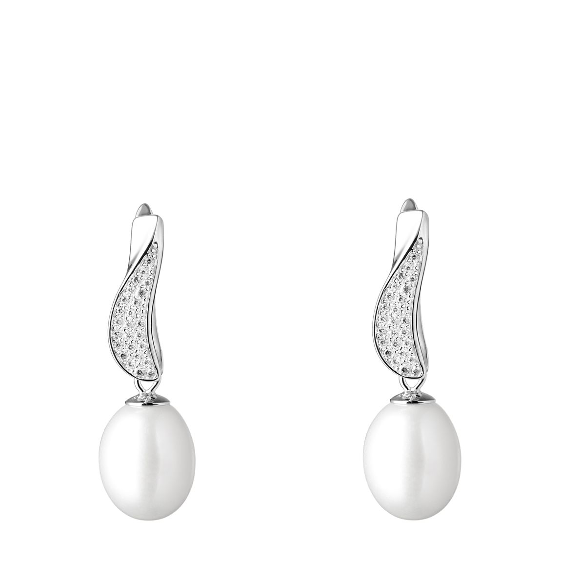White and Silver Cubic Zirconia Pearl Earrings 8-8.5mm main product photo
