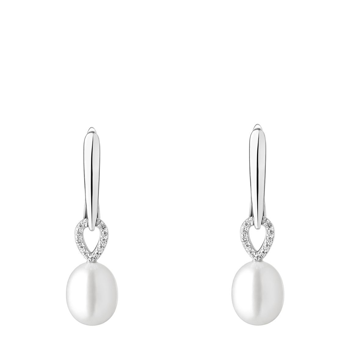 White and Silver Plated Earrings 8-8.5mm main product photo