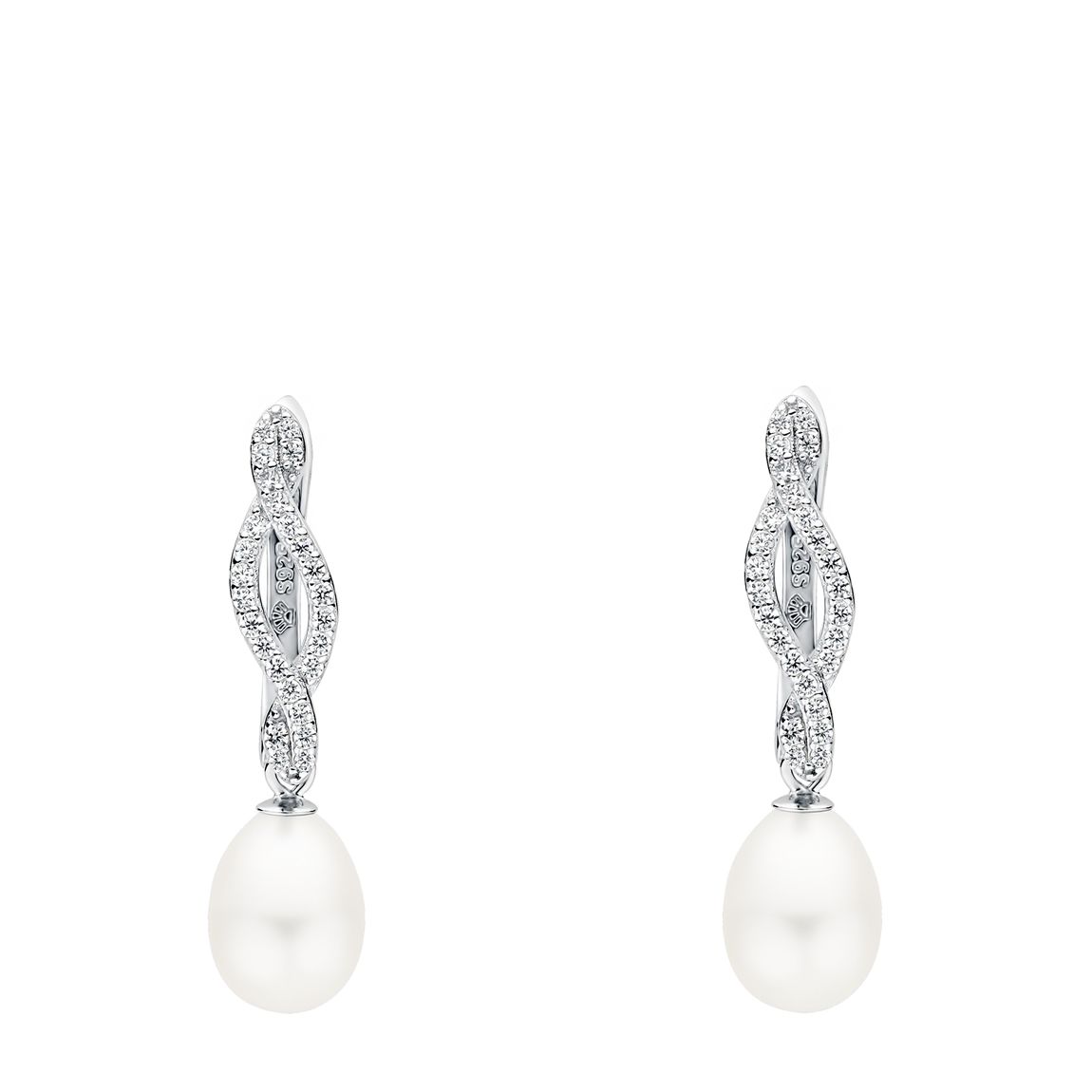 White Pearl Cubic Zirconia Earrings 7.5-8mm main product photo