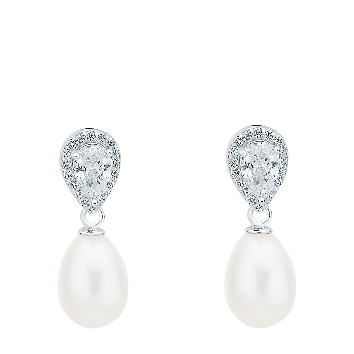White and Silver Pearl Drop Earrings 4-4.5mm main product photo