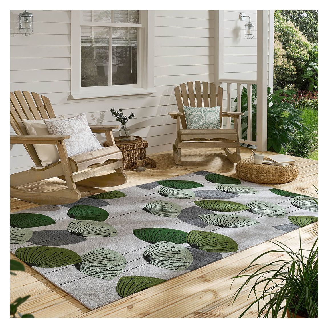 Dandelion Clocks Outdoor Rug 160x230cm Rug, Botanical Green main product photo