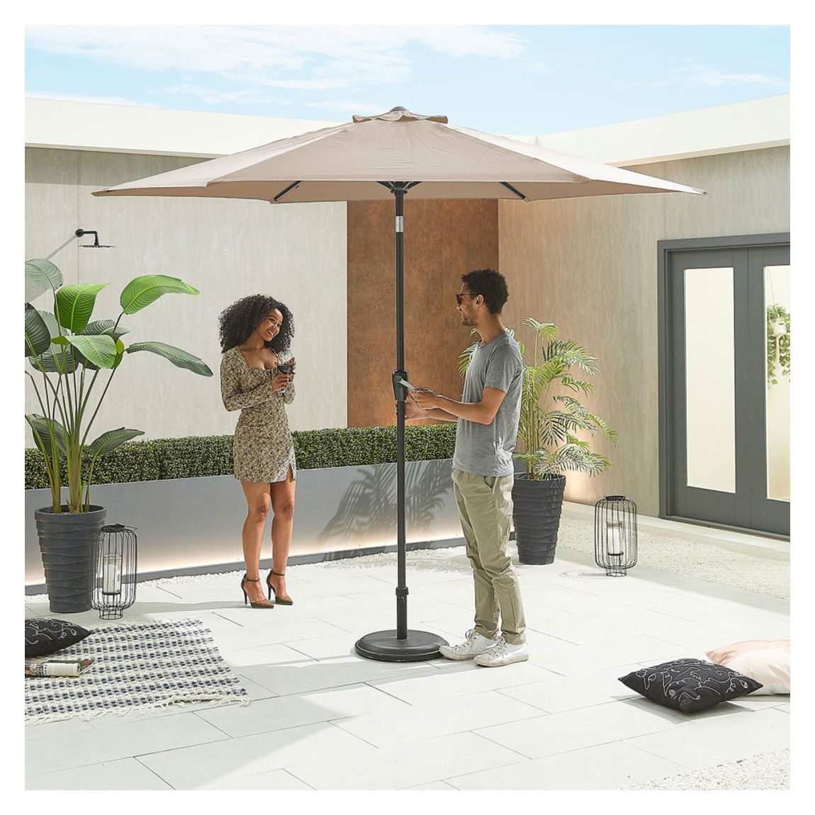 Antigua Grey Frame Aluminium Parasol - 3m Round - Taupe main product photo