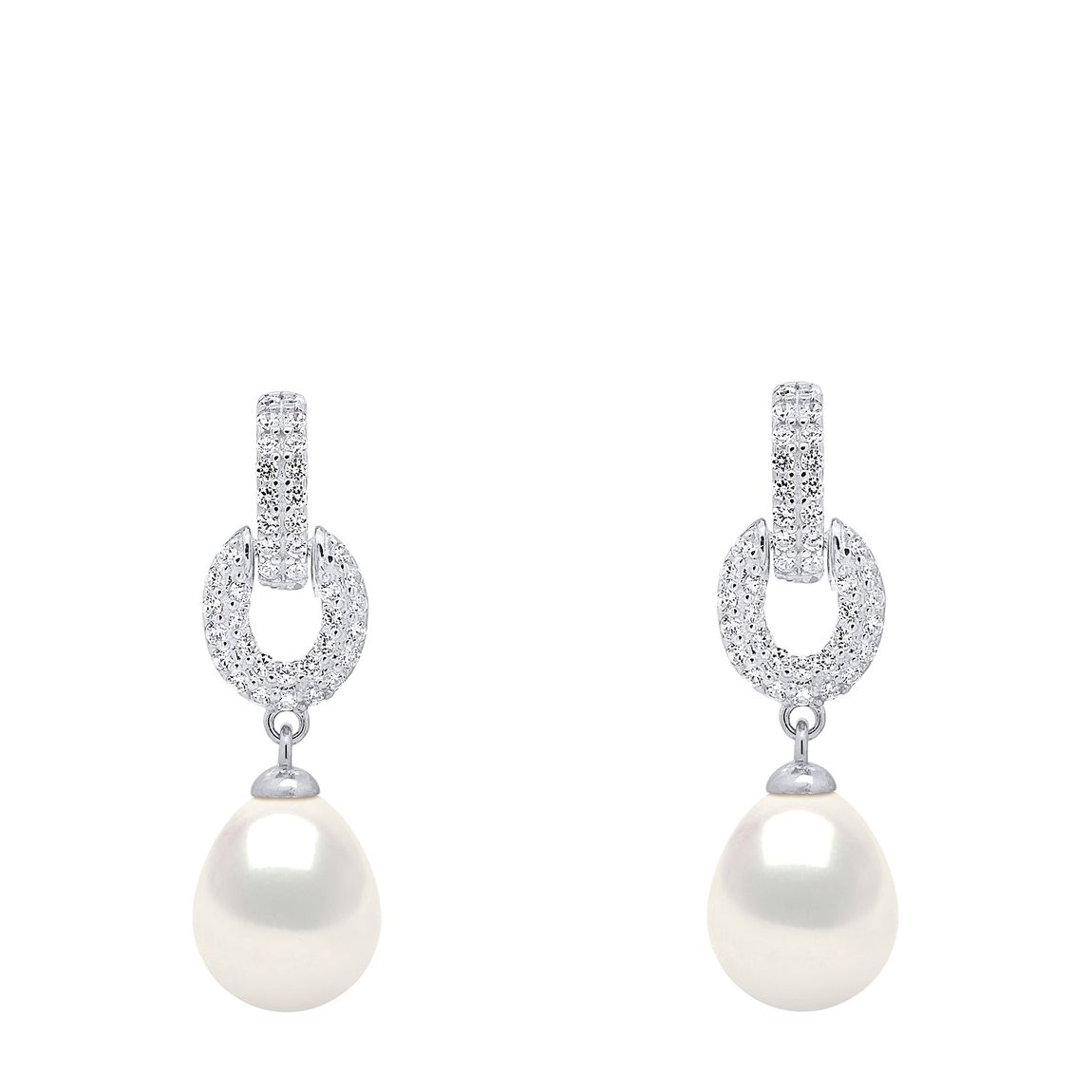 Natural White Zirconia Real Cultured Freshwater Pearl Hanging Earrings main product photo