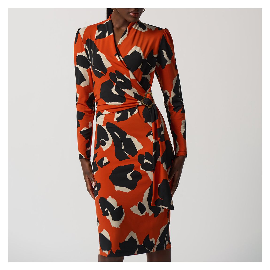 Orange Printed Midi Wrap Dress main product photo