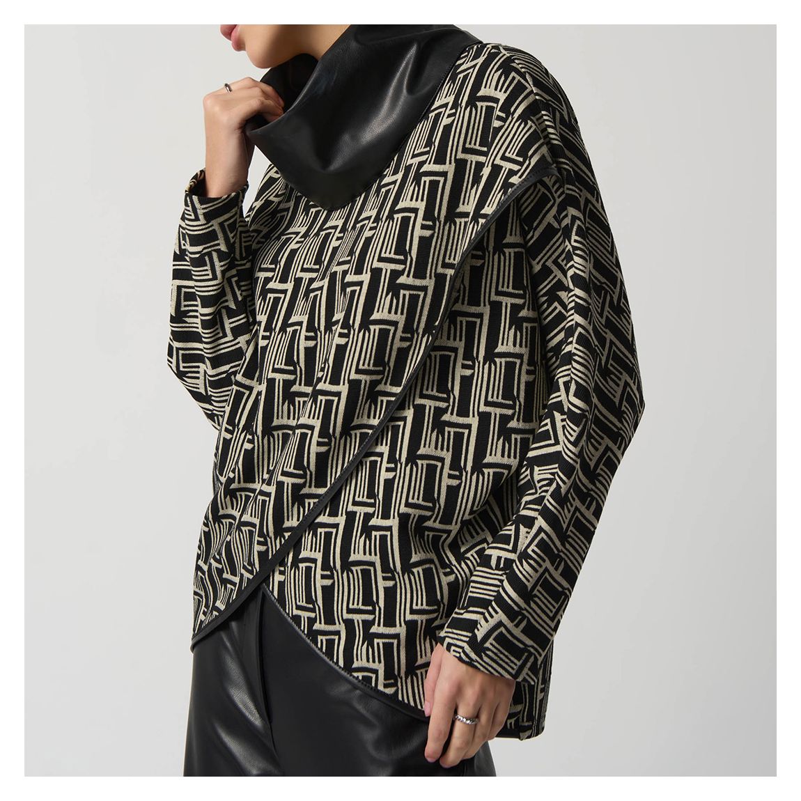 Black/Beige Cowl Neck Sweater main product photo