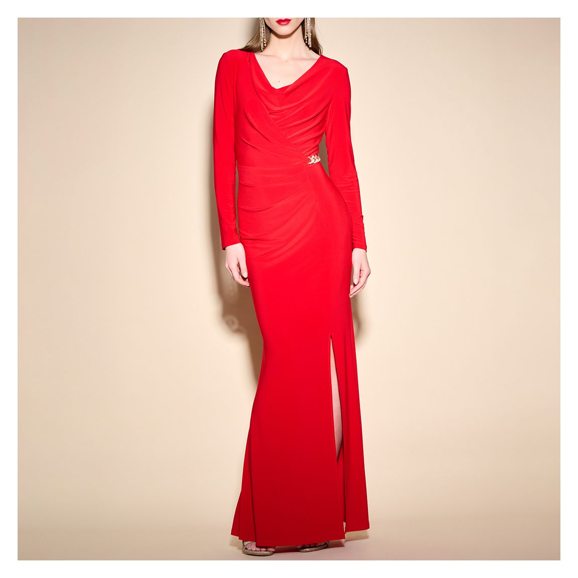 Red Drape Buckle Detail Gown main product photo