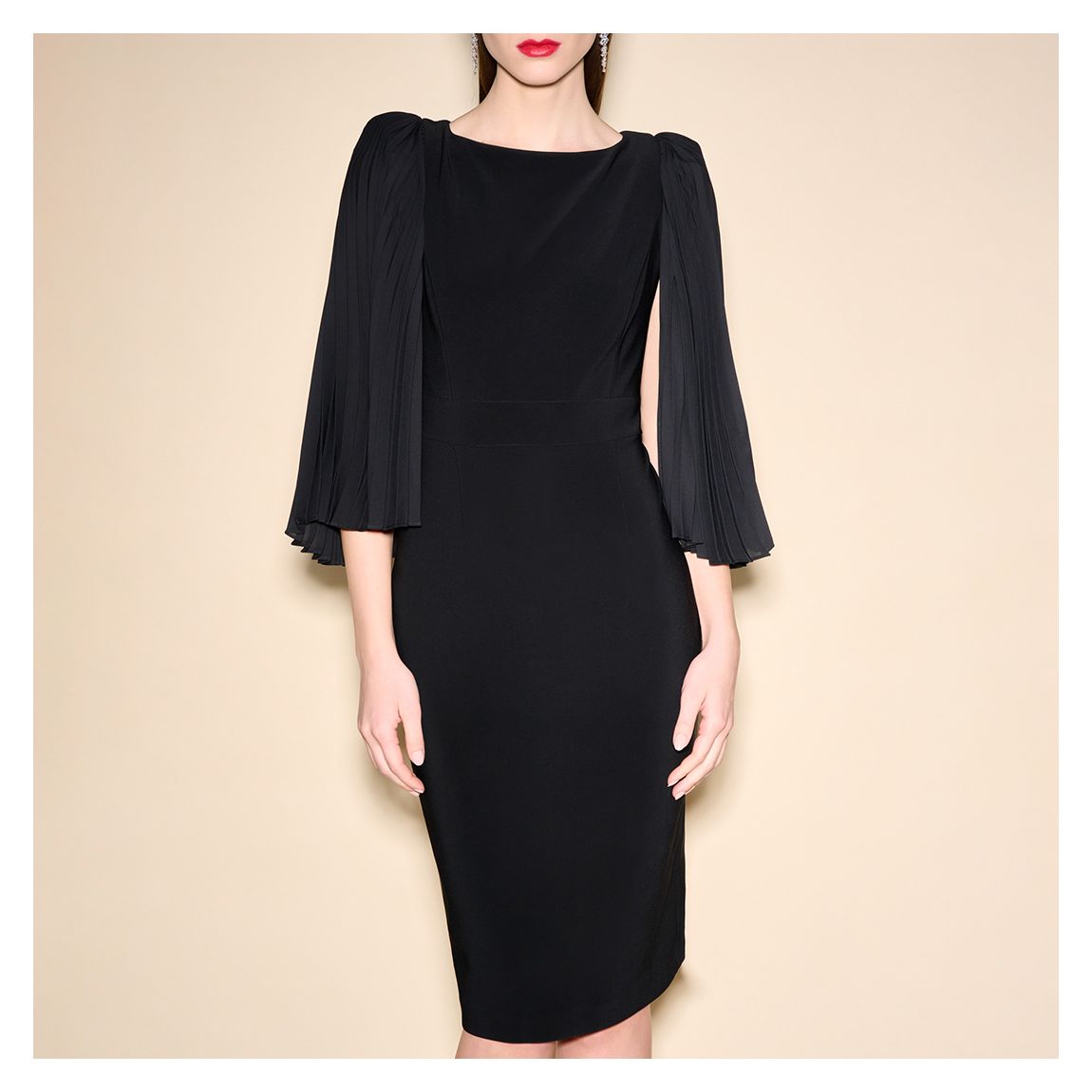 Black Pleated Angel Sleeve Dress main product photo