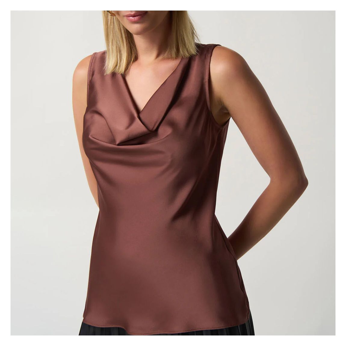 Brown Cowl Neck Satin Top main product photo
