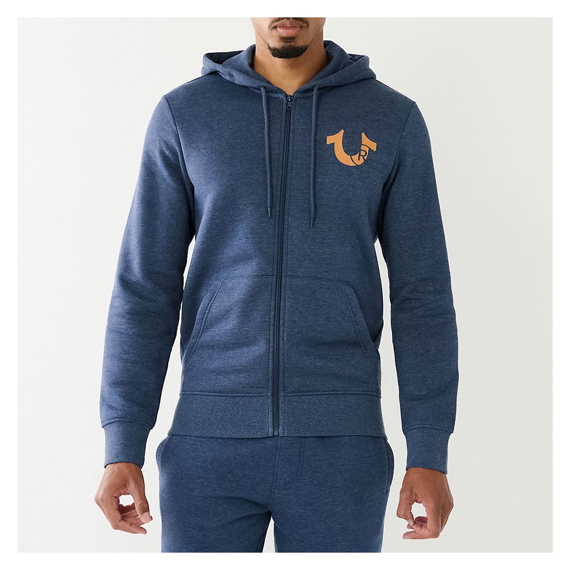 Blue Graphic Zip Cotton Blend Hoodie main product photo