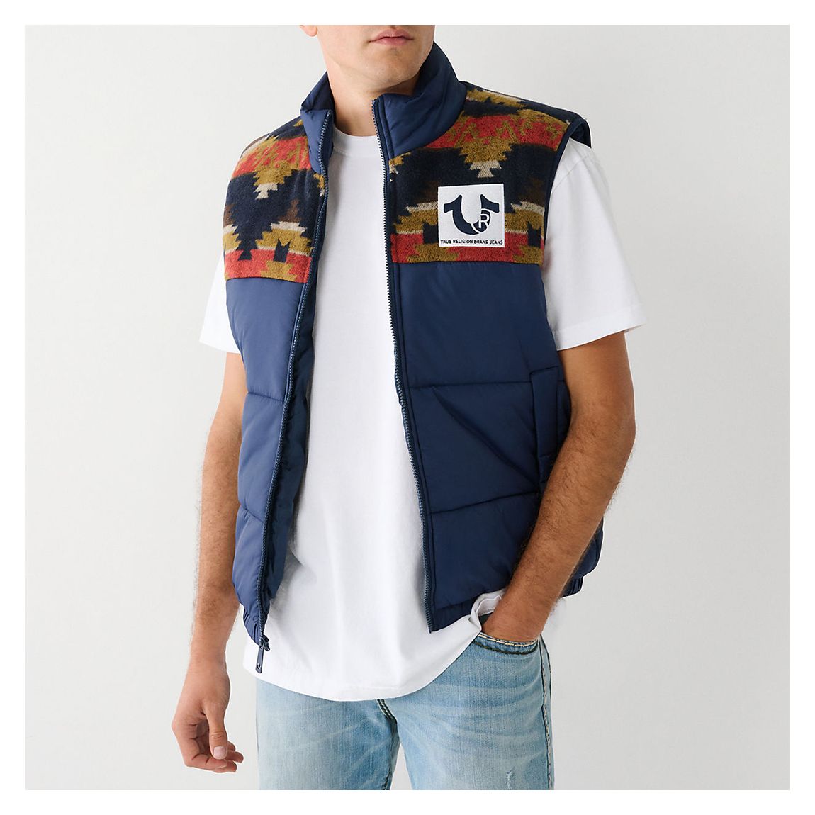 Blue South Western Cotton Puffer Gilet main product photo