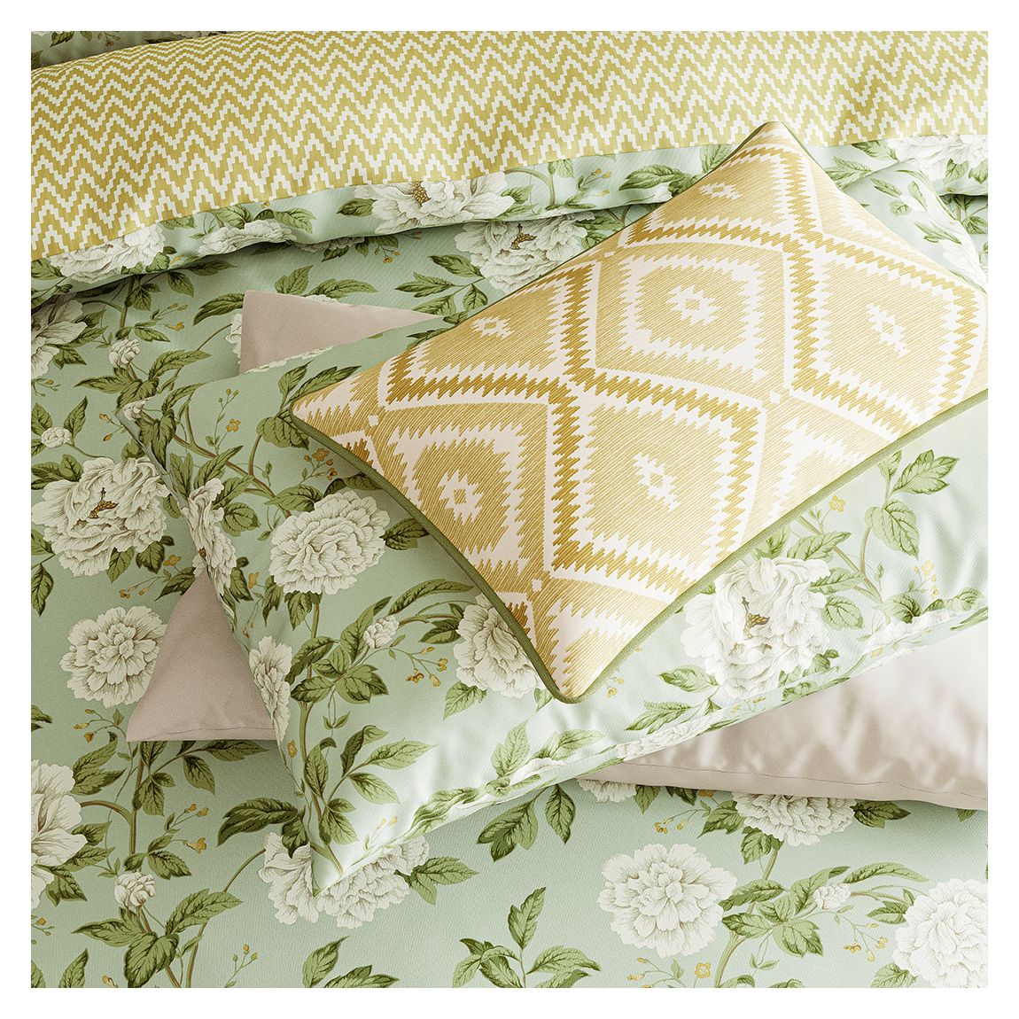 Summer Peony Cushion, Light Green main product photo