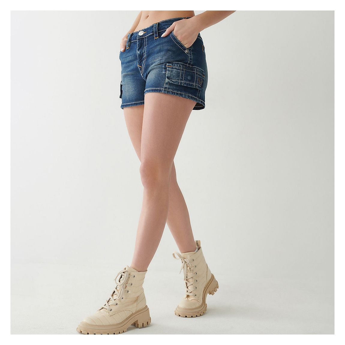 Dark Blue Cargo Stretch Denim Shorts main product photo