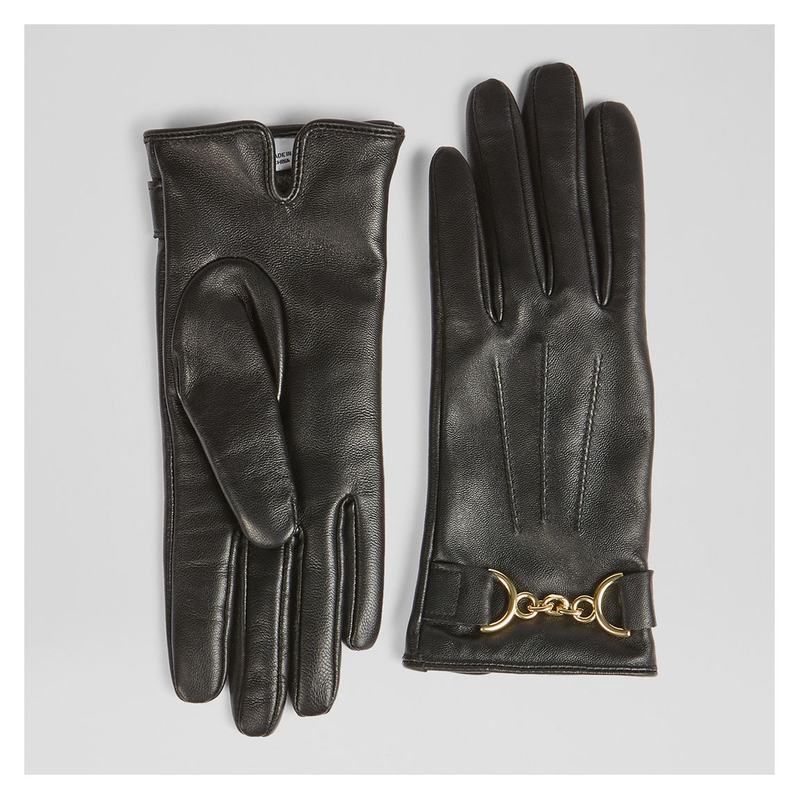 Black Anaya Leather Snaffle Detail Gloves main product photo