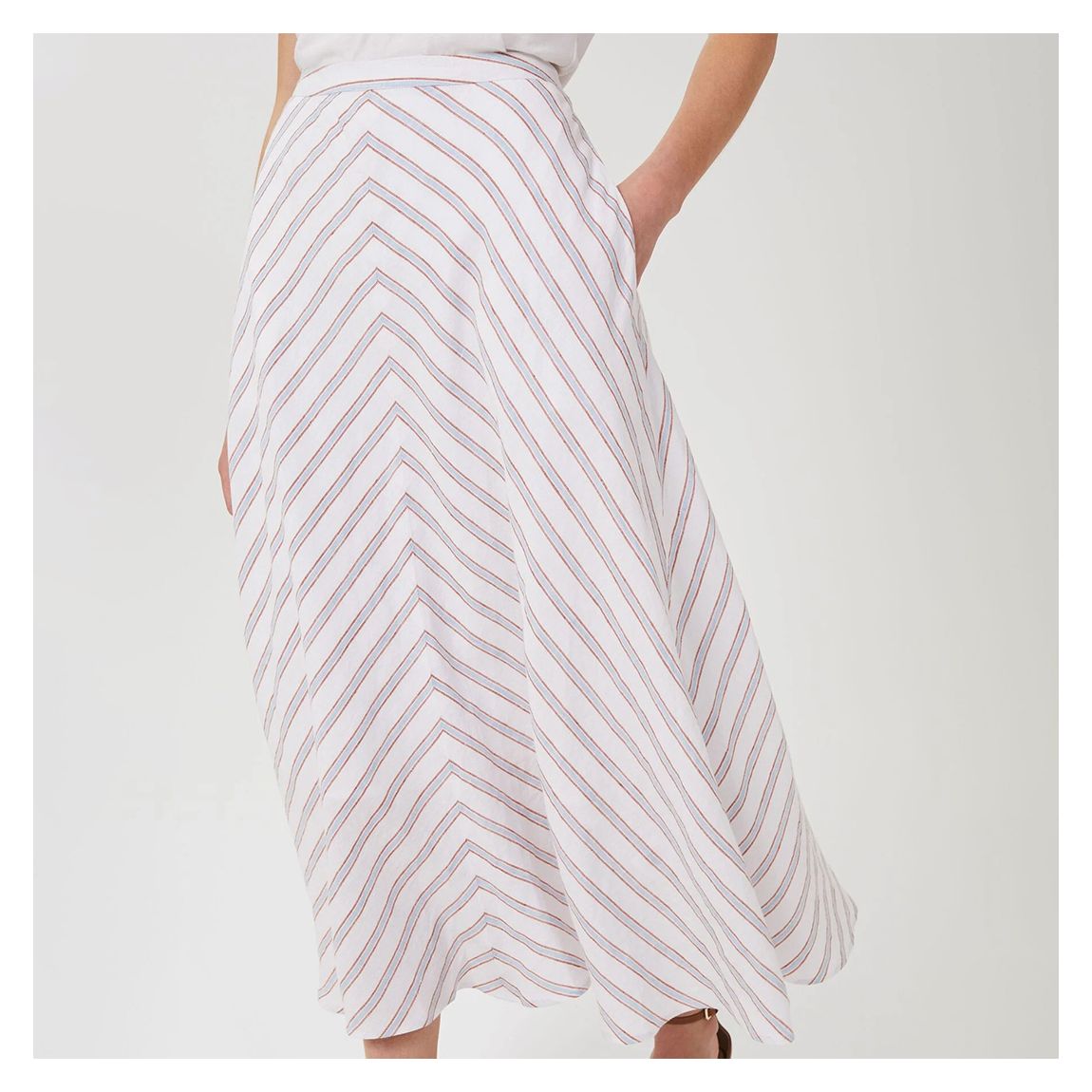 White Steph Stripe Linen Skirt main product photo