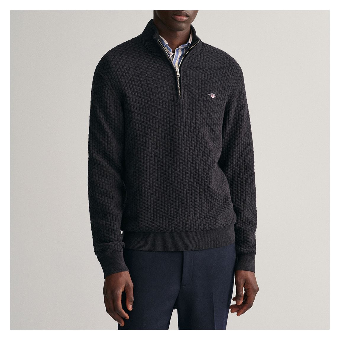 Charcoal Texture Half Zip Cotton Jumper main product photo