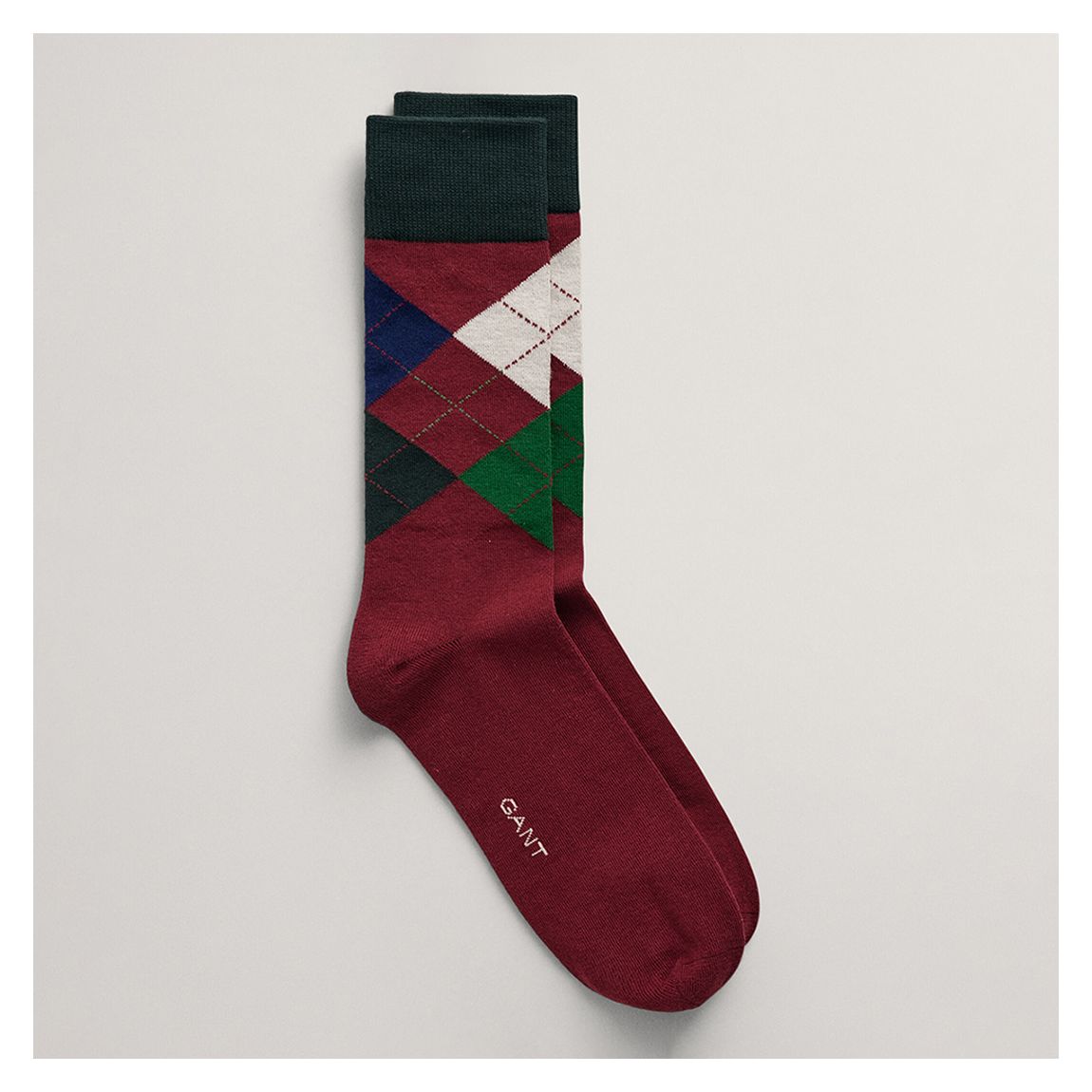 Burgundy Argyle Pattern Cotton Blend Socks main product photo