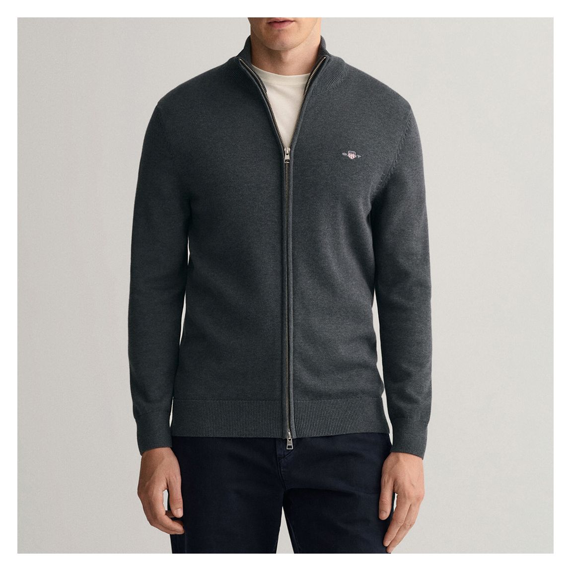 Charcoal Casual Zip Cotton Cardigan main product photo