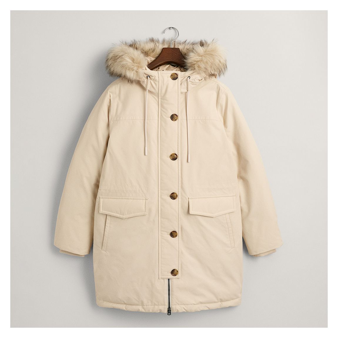 Oatmeal Hooded Cotton Blend Parka Jacket main product photo