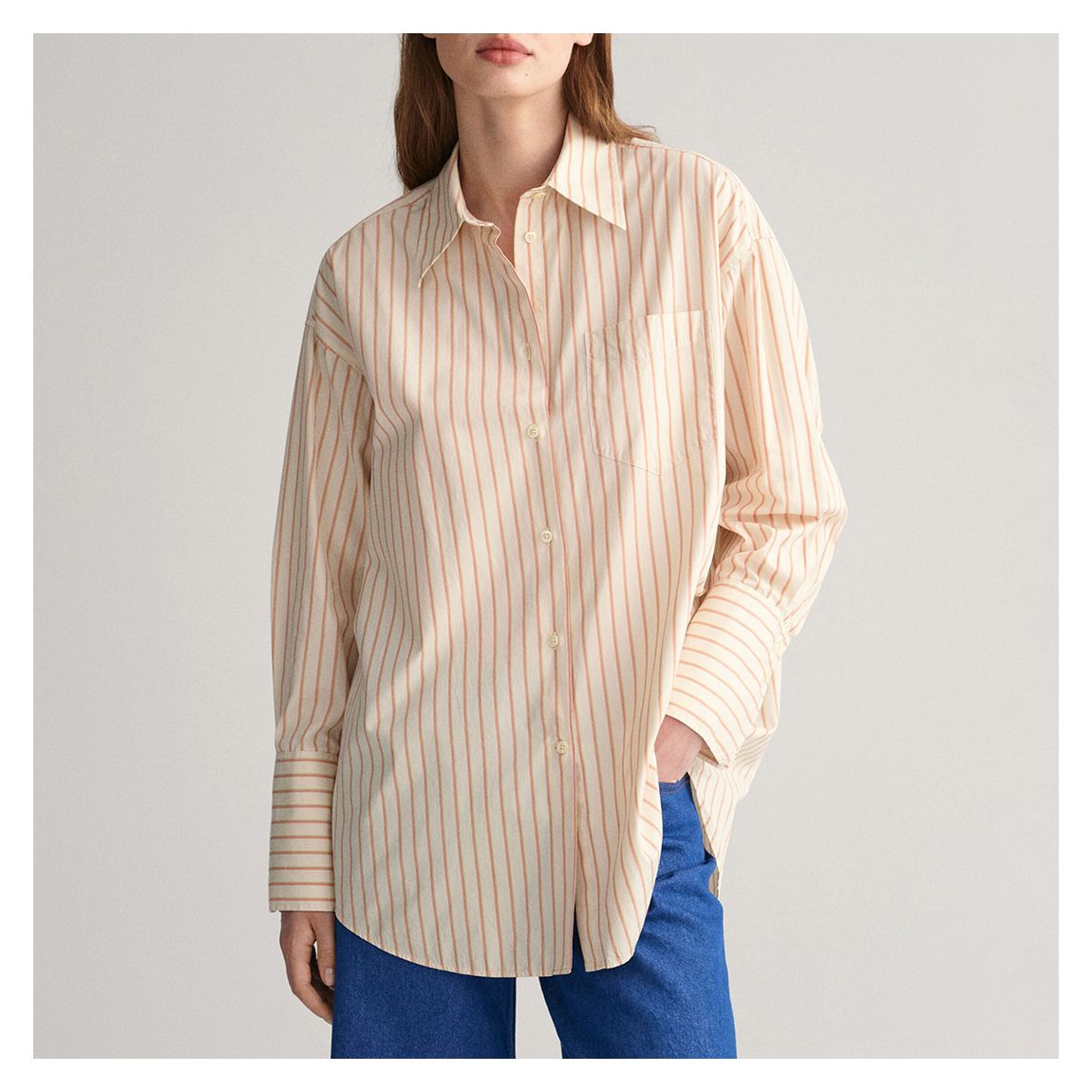 Cream Poplin Striped Cotton Shirt main product photo