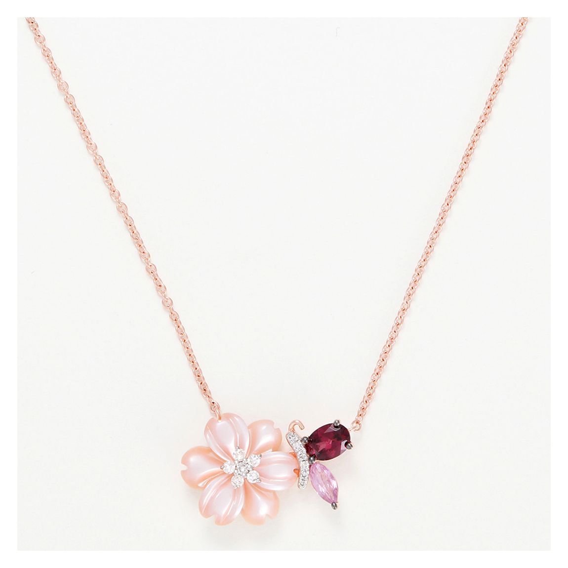 "Dorothea" Diamonds 0.047/13, Sapphire 0.09/1, Rhodium 0.26/1, MOP 1.37/1 - Necklace main product photo