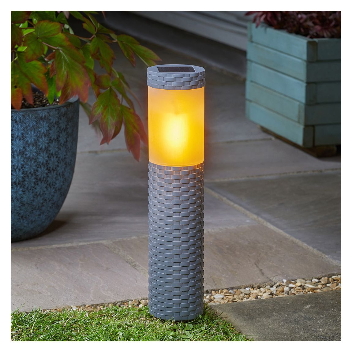 Set Of 2 Flaming Bollard Solar Lanterns main product photo