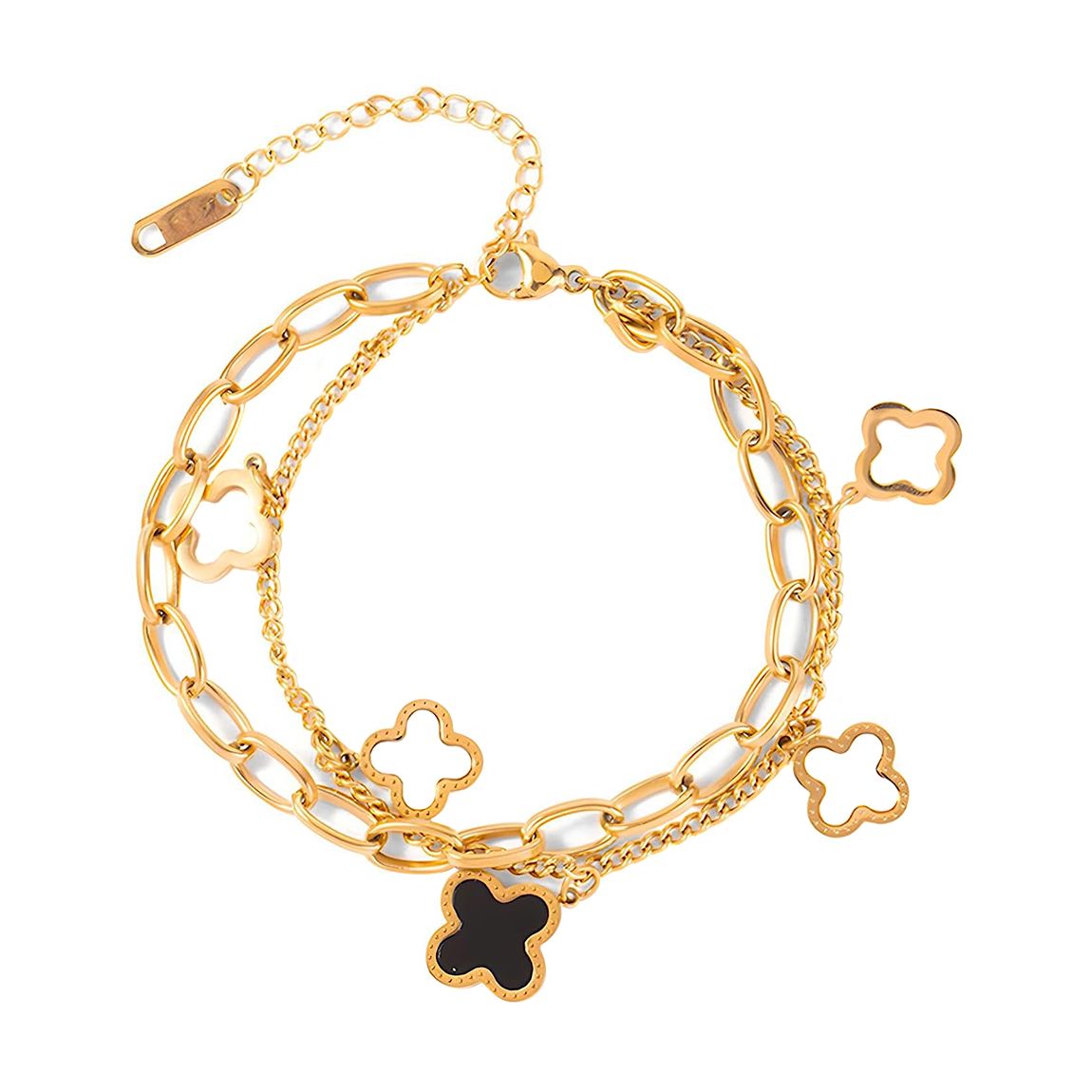 18k Gold Balck onyx & White Mother of Pearl Charm Bracelet main product photo