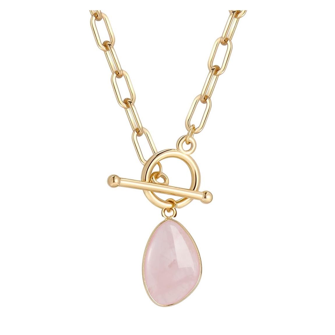 18k Gold Pink Quartz Drop Toggle Necklace main product photo