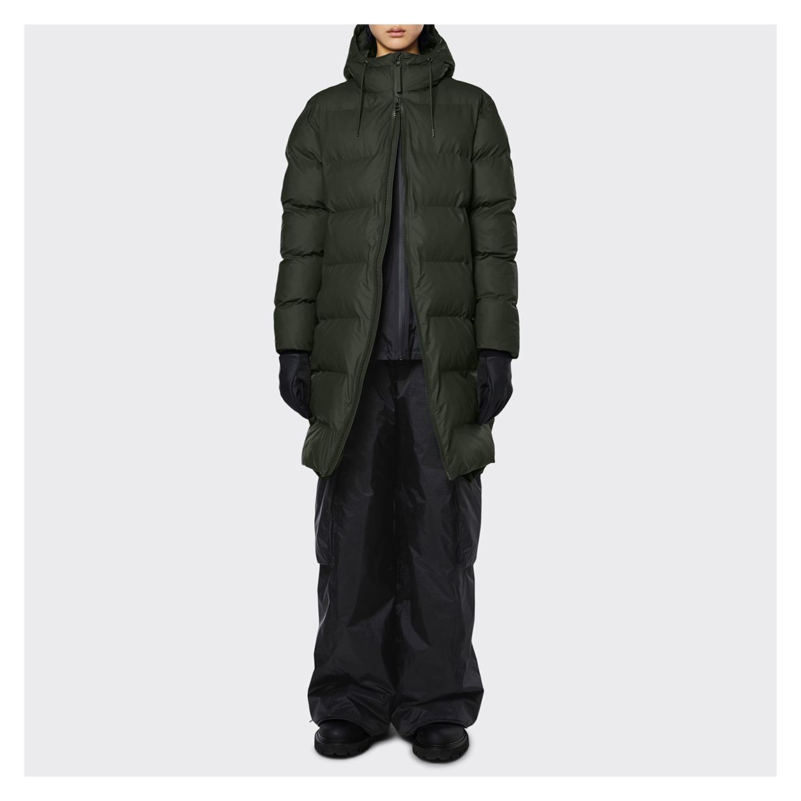 Green Unisex Waterproof Long Puffer Jacket main product photo
