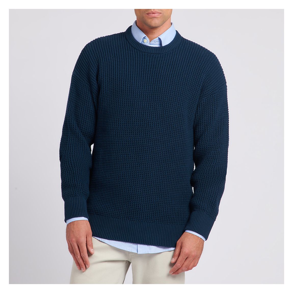 Dark Blue Waffle Knit Cotton Jumper main product photo