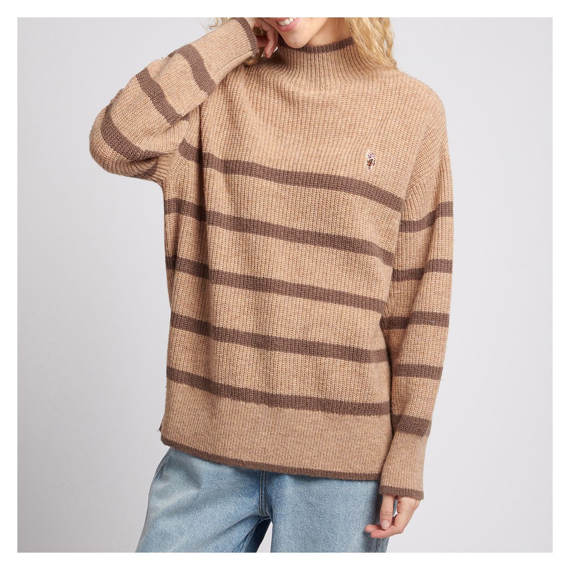 Camel Stripe Ribbed Wool Blend Jumper main product photo