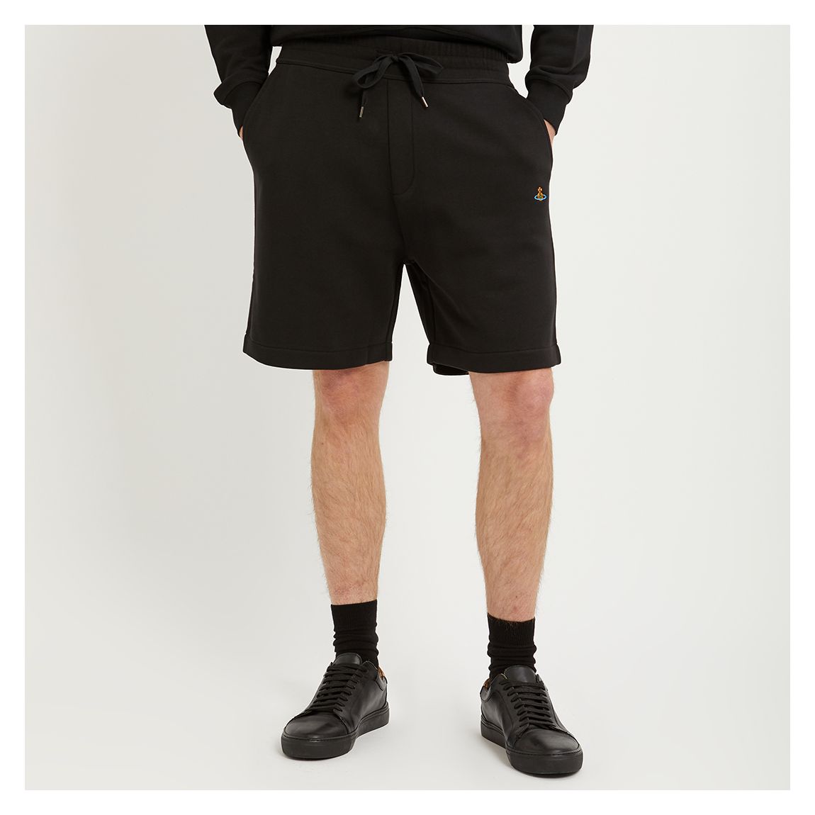 Black Embroidered Orb Logo Cotton Shorts main product photo