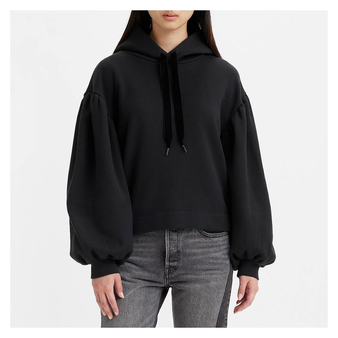 Black Akane Ruched Cotton Hoodie main product photo