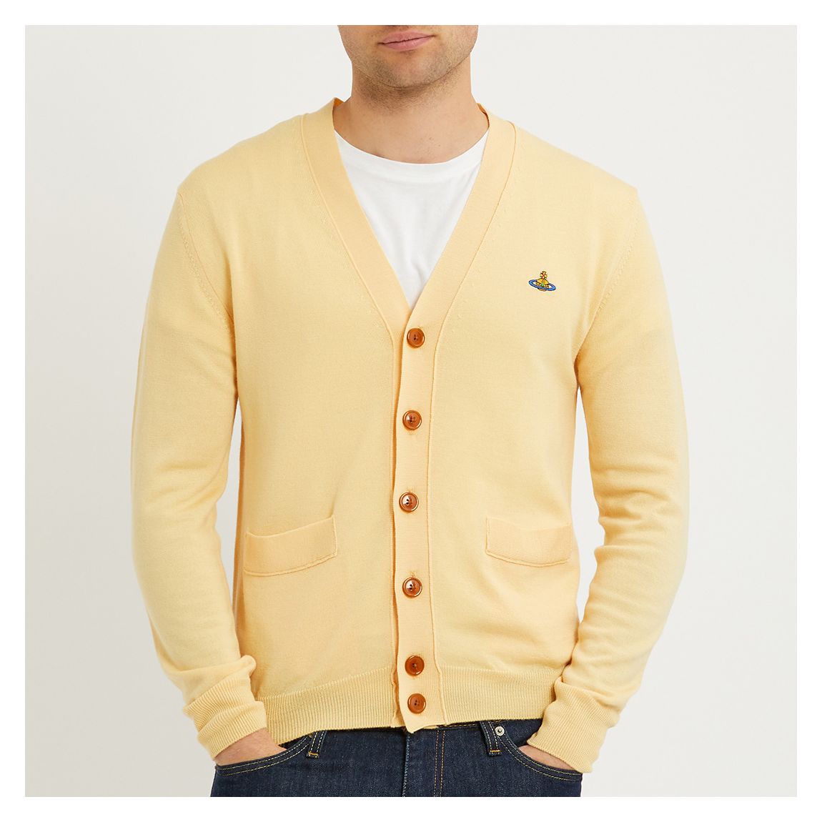 Yellow V-Neck Knit Cardigan main product photo