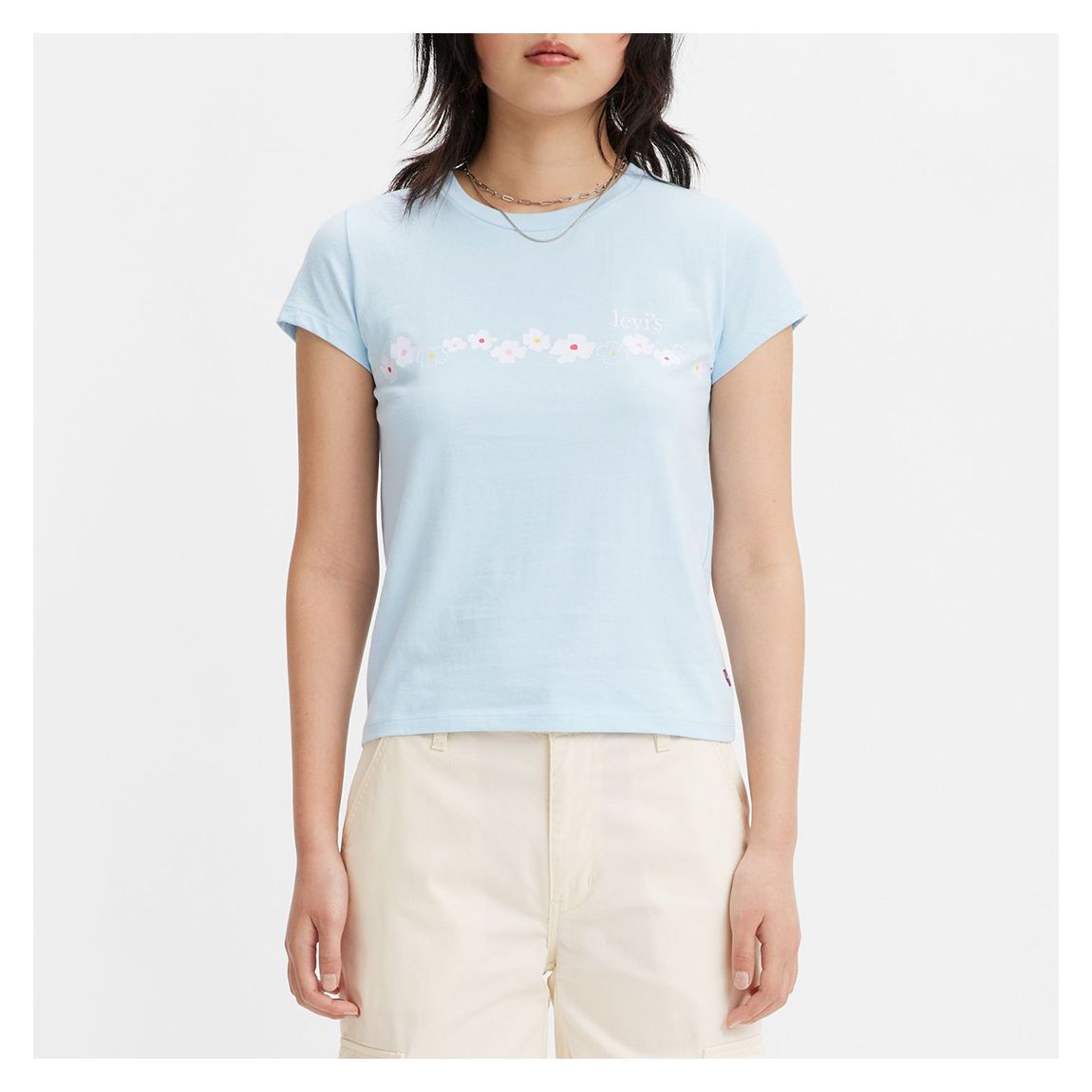 Pale Blue Floral Cotton T-Shirt main product photo