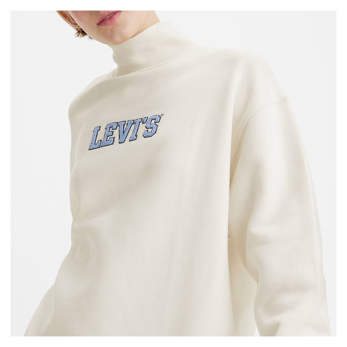 Ecru High Neck Cotton Blend Sweatshirt main product photo