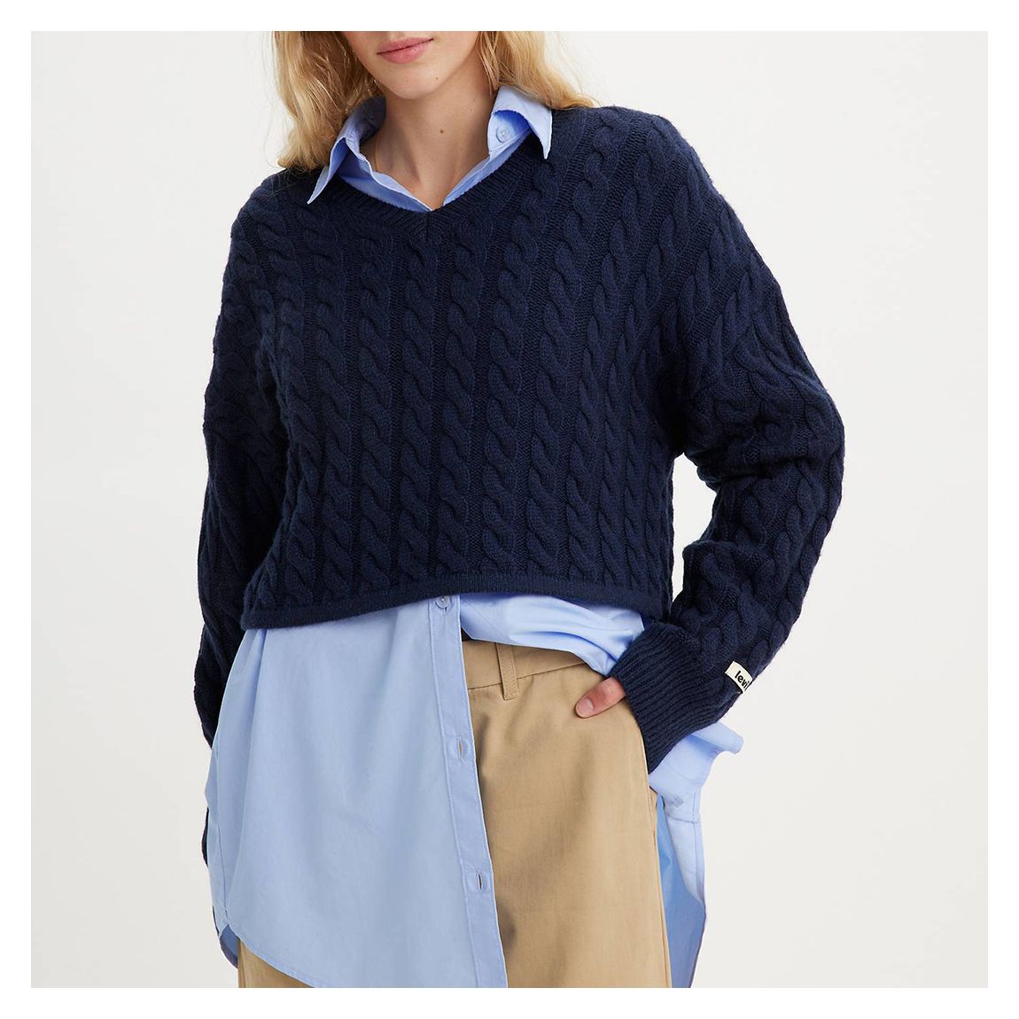 Navy Rae Cropped Wool Blend Jumper main product photo