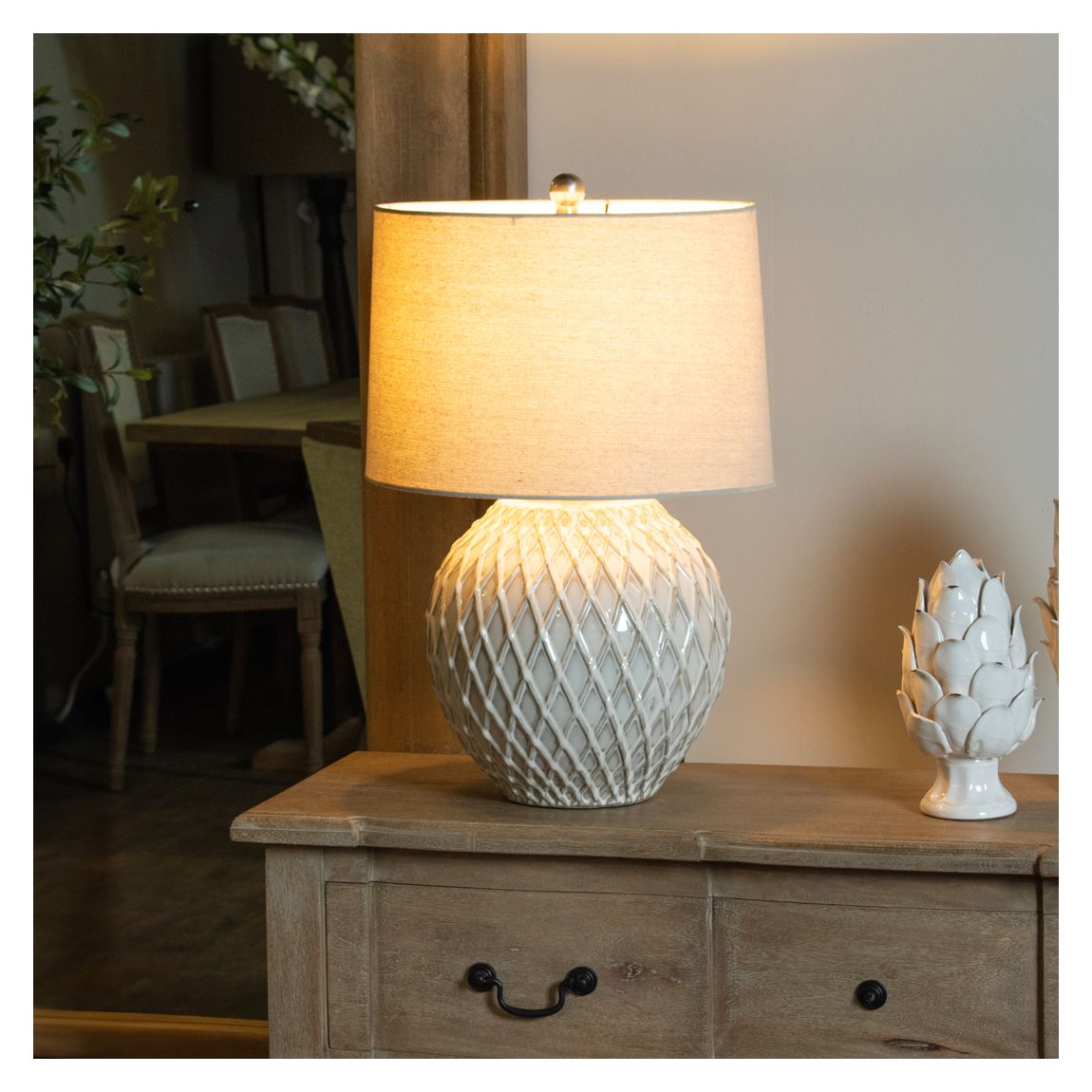 Lattice Ceramic Table Lamp With Linen Shade main product photo