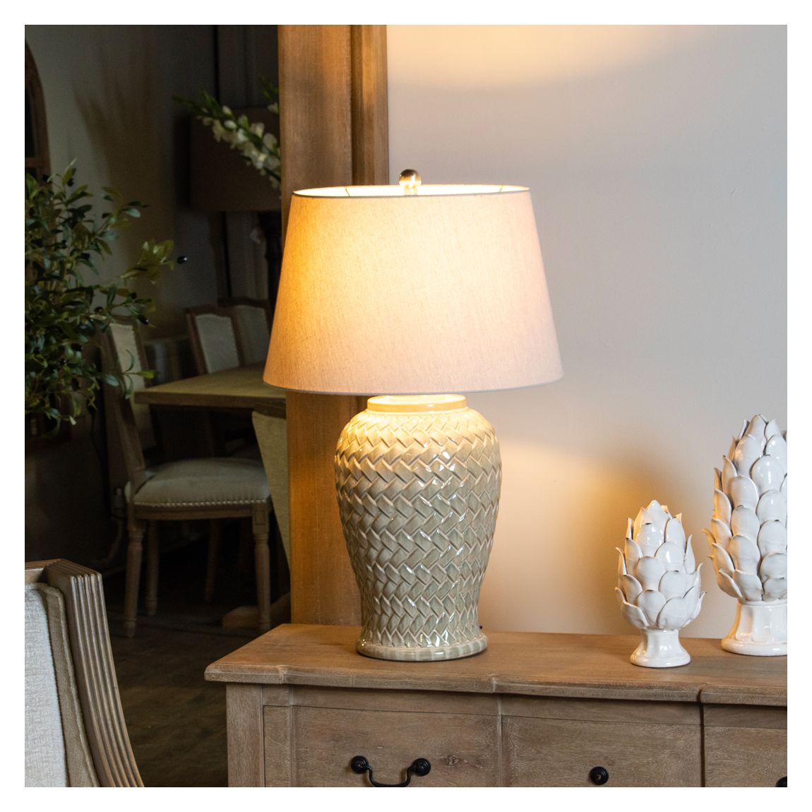 Woven Ceramic Table Lamp With Linen Shade main product photo