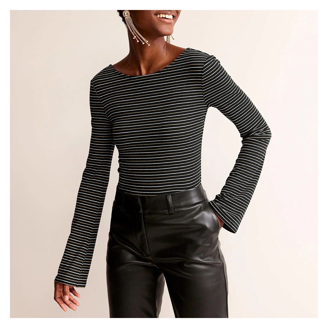 Black Fluted Sleeve Jersey Top main product photo