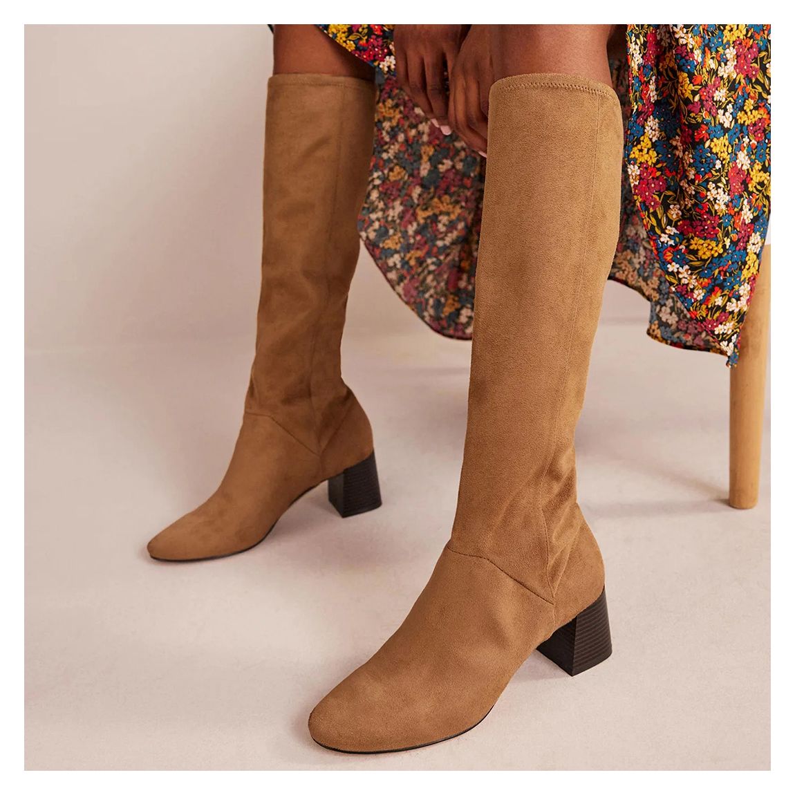 Beige Cara Leather Knee Boots main product photo