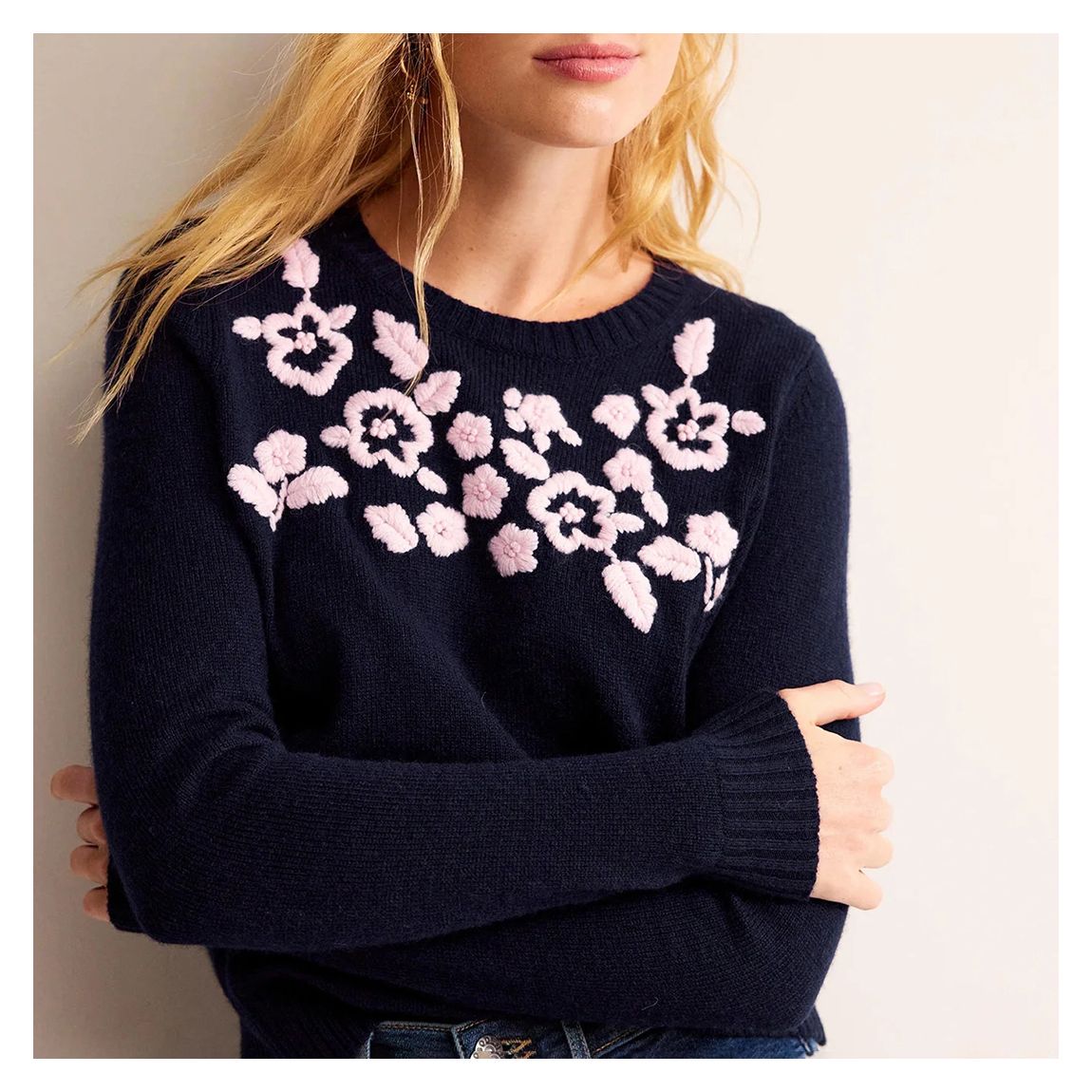 Navy Embroidered Wool Blend Jumper main product photo