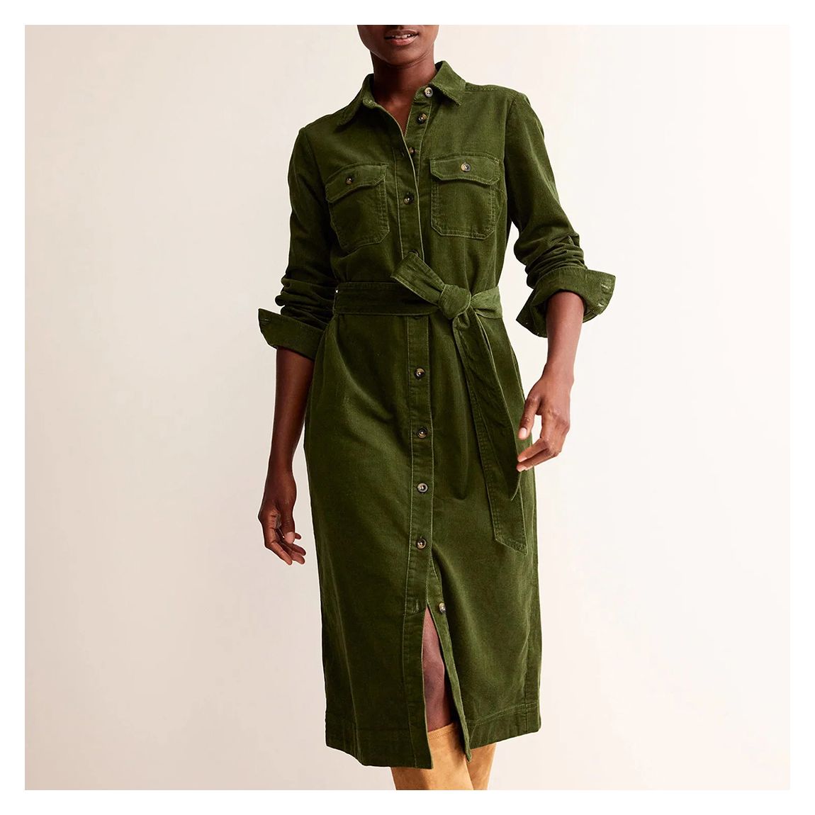 Green Eloise Cord Midi Shirt Dress main product photo