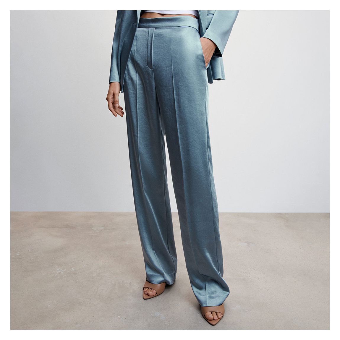 Sky Blue Satin Trousers With Elastic Waist main product photo