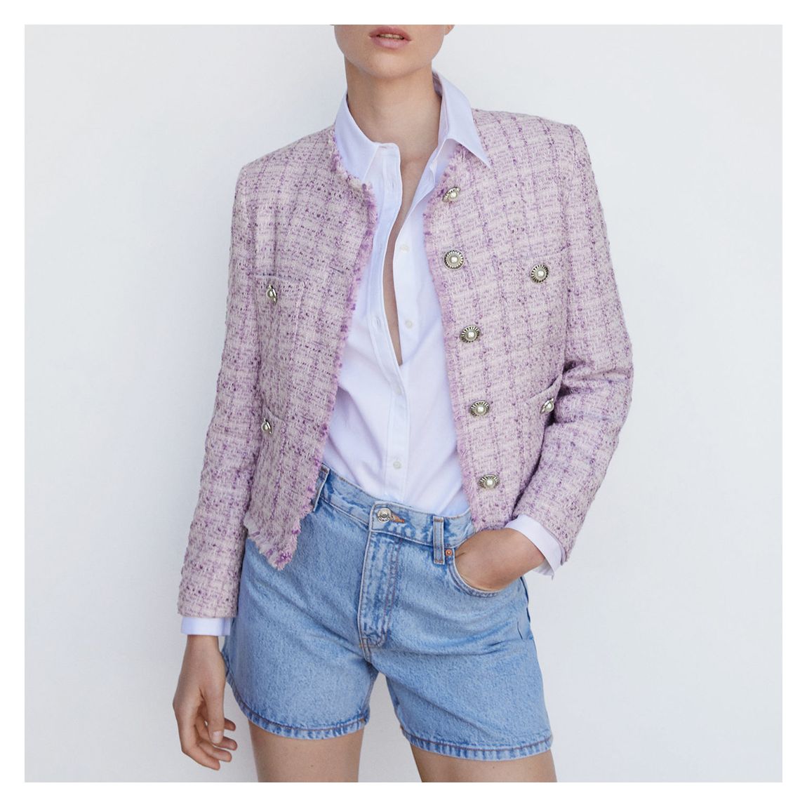 Light/Pastel Purple Pocket Tweed Blazer main product photo