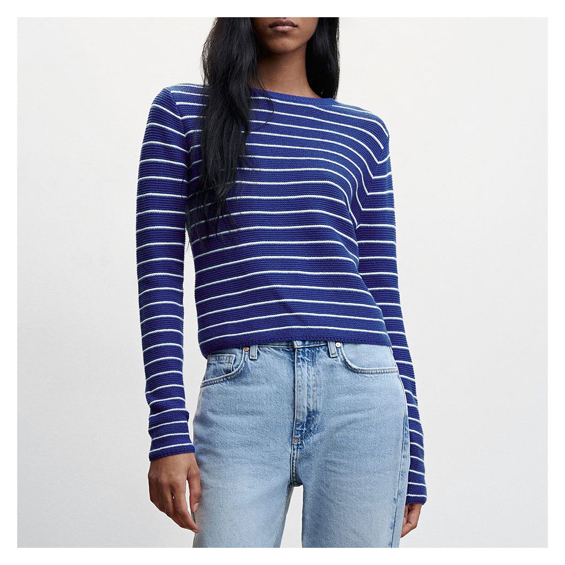 Vibrant Blue Round-Neck Striped Jumper main product photo