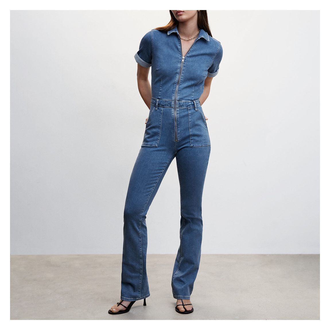 Medium Blue Denim Zipper Jumpsuit main product photo