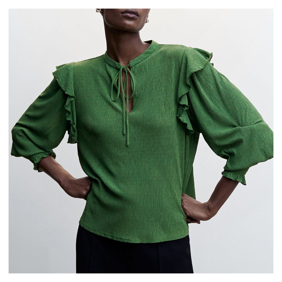 Green Textured Ruffled Blouse main product photo